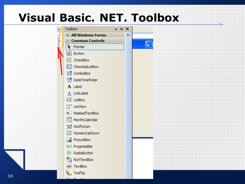 10 Visual Basic. NET. Toolbox